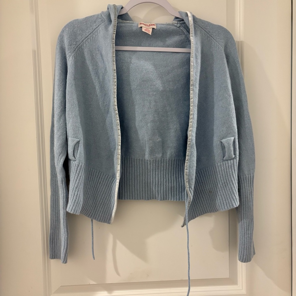 Guess Jeans Cardigan Sweater Cotton Angora Rabbit Hair Blend